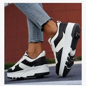 Big Kid Mens Roller Skate Shoes 8 Black and White Sneakers Detachable Wheels